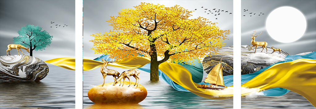 TRANH TREO TƯỜNG PHÒNG KHÁCH - TRANH HƯƠU TÀI LỘC - KHỔ LỚN | MÃ T2HD51