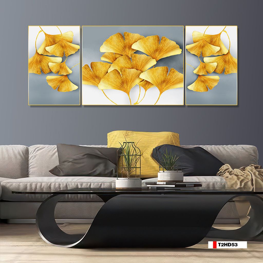 TRANH TREO TƯỜNG PHÒNG KHÁCH - TRANH LÁ BẠCH QUẢ GHÉP BỘ 3 BỨC | MÃ T2HD53