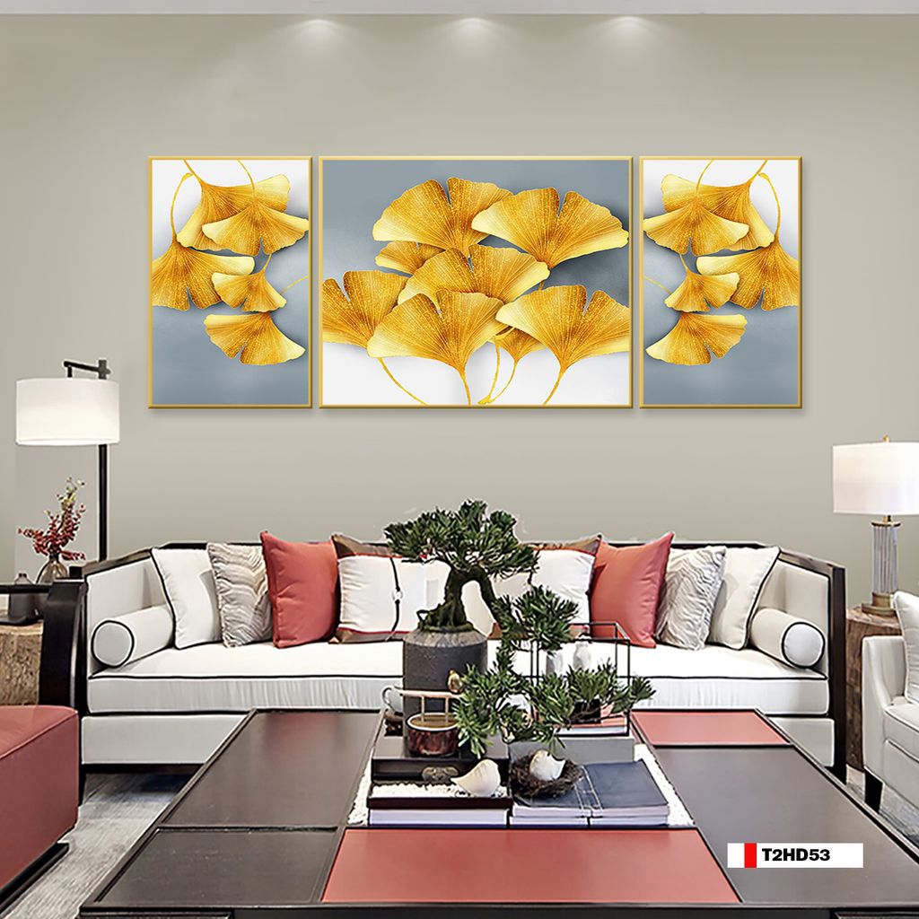 TRANH TREO TƯỜNG PHÒNG KHÁCH - TRANH LÁ BẠCH QUẢ GHÉP BỘ 3 BỨC | MÃ T2HD53