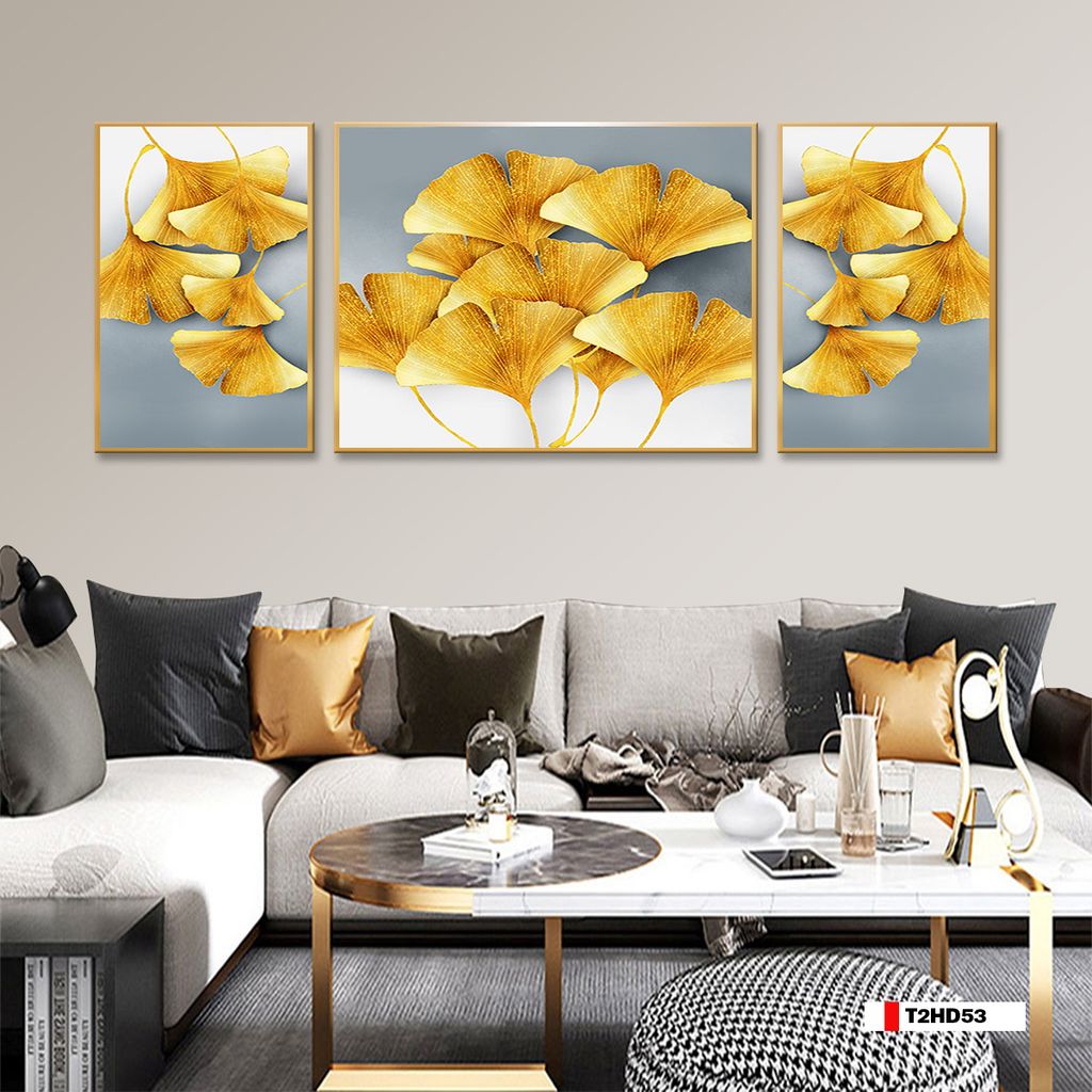 TRANH TREO TƯỜNG PHÒNG KHÁCH - TRANH LÁ BẠCH QUẢ GHÉP BỘ 3 BỨC | MÃ T2HD53