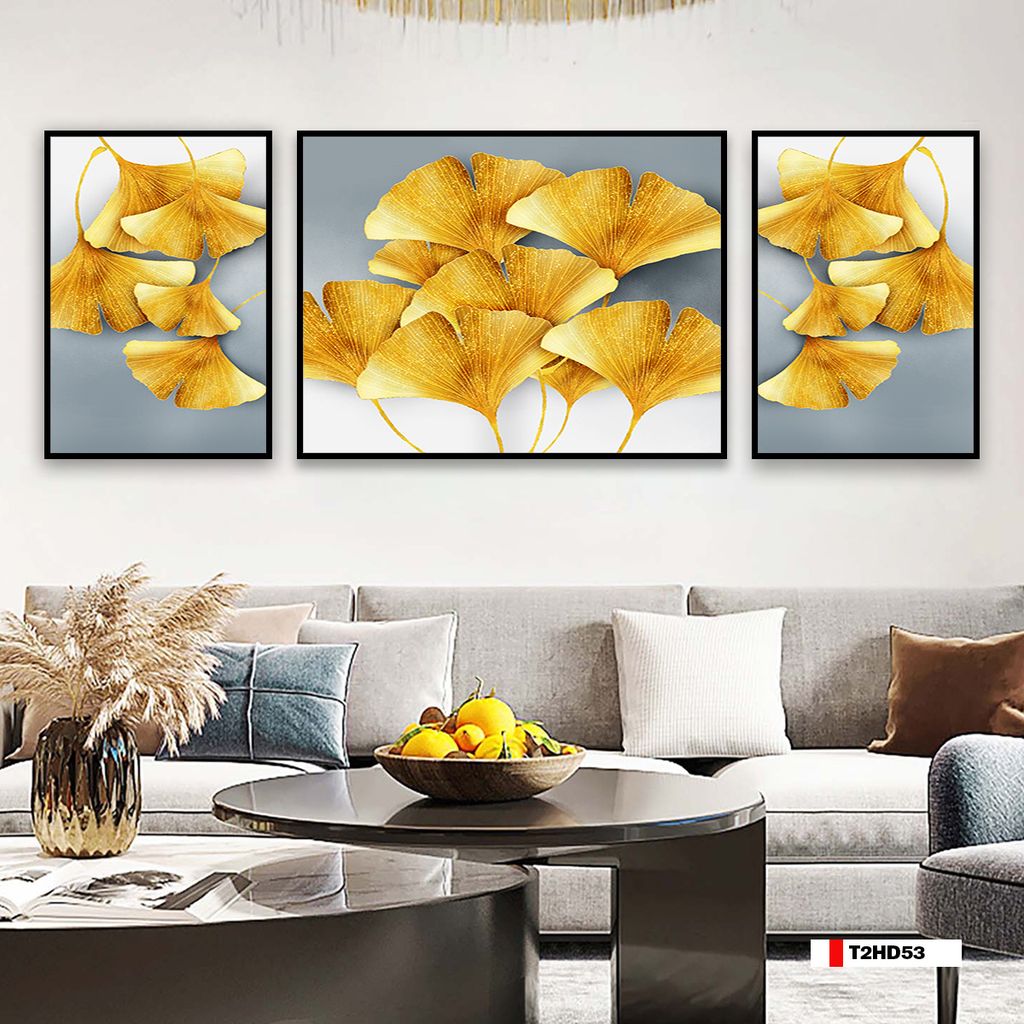 TRANH TREO TƯỜNG PHÒNG KHÁCH - TRANH LÁ BẠCH QUẢ GHÉP BỘ 3 BỨC | MÃ T2HD53