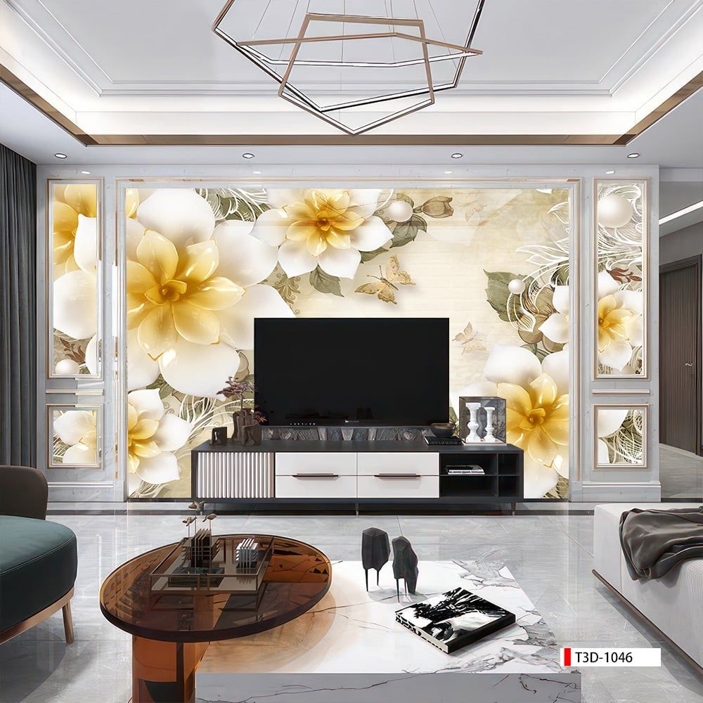 TRANH PVC ỐP TƯỜNG - VÁCH TRANG TRÍ TIVI PHÒNG KHÁCH, PHÒNG NGỦ - TRANH VÂN ĐÁ HOA 3D | MÃ T3D-1046