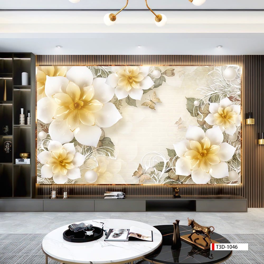 TRANH PVC ỐP TƯỜNG - VÁCH TRANG TRÍ TIVI PHÒNG KHÁCH, PHÒNG NGỦ - TRANH VÂN ĐÁ HOA 3D | MÃ T3D-1046