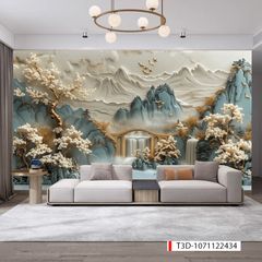 815 - TRANH DÁN TƯỜNG PHÒNG KHÁCH SAU SOFA - TRANH TRANG TRÍ - TRANH DÁN TƯỜNG TIỂU CẢNH 3D - KIỂU TRANH LIỀN KHỔ| MÃ T3D-1071122434