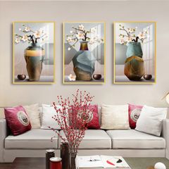 TRANH TREO TƯỜNG KHUNG HỢP KIM - TRANH TREO PHÒNG KHÁCH - TRANH TREO BÌNH HOA - HOA - MÃ T3D-1073