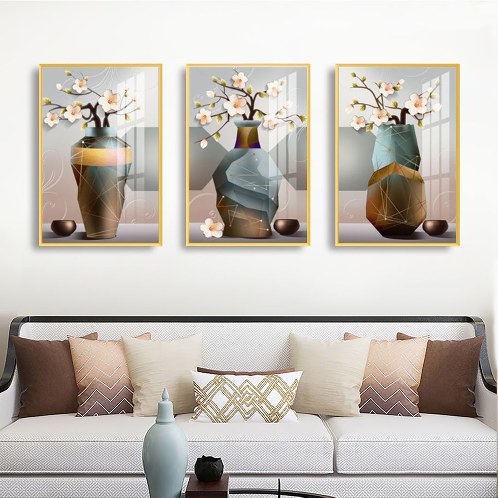 TRANH TREO TƯỜNG KHUNG HỢP KIM - TRANH TREO PHÒNG KHÁCH - TRANH TREO BÌNH HOA - HOA - MÃ T3D-1073