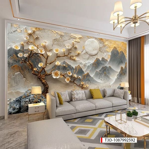 824 - TRANH DÁN TƯỜNG PHÒNG KHÁCH SAU SOFA - TRANH TRANG TRÍ - TRANH DÁN TƯỜNG TIỂU CẢNH 3D - KIỂU TRANH LIỀN KHỔ| MÃ T3D-1087992592