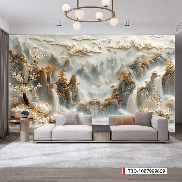 817 - TRANH DÁN TƯỜNG PHÒNG KHÁCH SAU SOFA - TRANH TRANG TRÍ - TRANH DÁN TƯỜNG TIỂU CẢNH 3D - KIỂU TRANH LIỀN KHỔ| MÃ T3D-1087999609