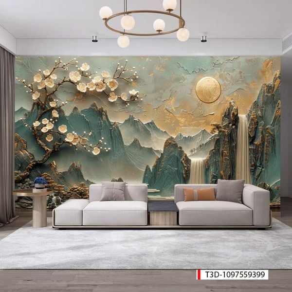 819 - TRANH DÁN TƯỜNG PHÒNG KHÁCH SAU SOFA - TRANH TRANG TRÍ - TRANH DÁN TƯỜNG TIỂU CẢNH 3D - KIỂU TRANH LIỀN KHỔ| MÃ T3D-1097559399