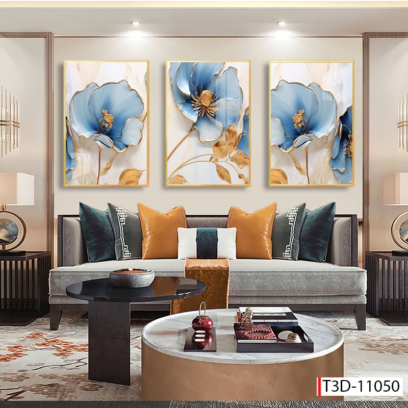 BST165 - TRANH TREO TƯỜNG PHÒNG KHÁCH - SAU SOFA - TRANH TREO 3 BỨC HOA 3D