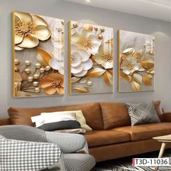 BST165 - TRANH TREO TƯỜNG PHÒNG KHÁCH - SAU SOFA - TRANH TREO 3 BỨC HOA 3D