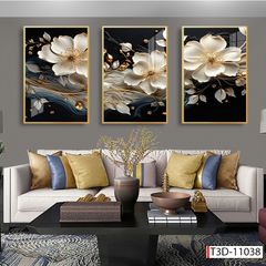 BST165 - TRANH TREO TƯỜNG PHÒNG KHÁCH - SAU SOFA - TRANH TREO 3 BỨC HOA 3D