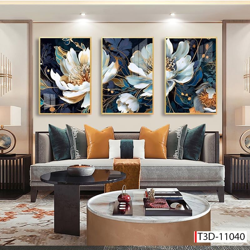 BST165 - TRANH TREO TƯỜNG PHÒNG KHÁCH - SAU SOFA - TRANH TREO 3 BỨC HOA 3D