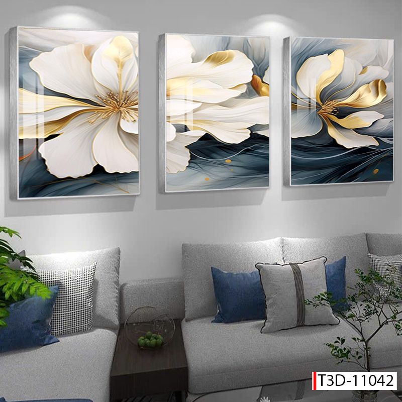 BST165 - TRANH TREO TƯỜNG PHÒNG KHÁCH - SAU SOFA - TRANH TREO 3 BỨC HOA 3D