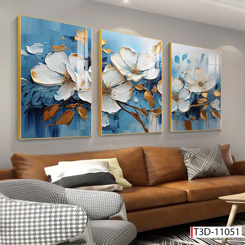 BST165 - TRANH TREO TƯỜNG PHÒNG KHÁCH - SAU SOFA - TRANH TREO 3 BỨC HOA 3D