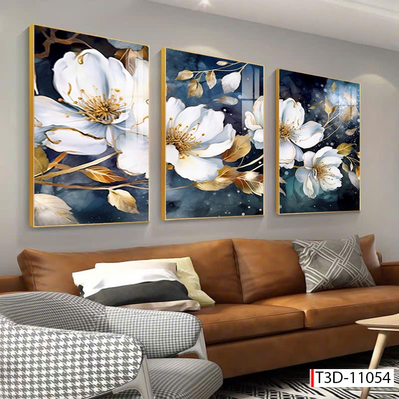 BST165 - TRANH TREO TƯỜNG PHÒNG KHÁCH - SAU SOFA - TRANH TREO 3 BỨC HOA 3D