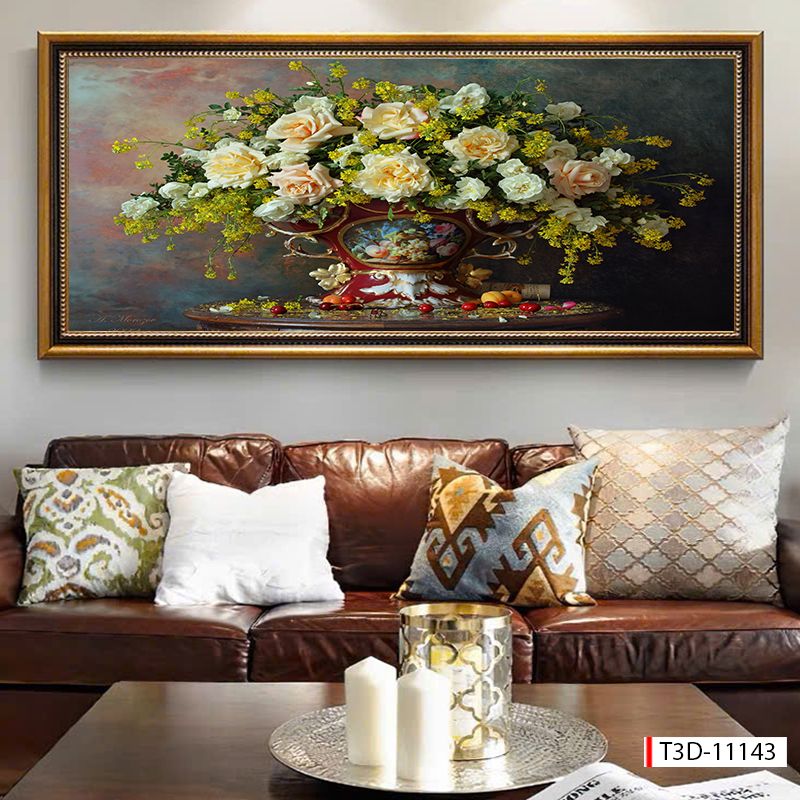 BST167 - TRANH TREO TƯỜNG PHÒNG KHÁCH - SAU SOFA - TRANH HOA 3D CỔ ĐIỂN