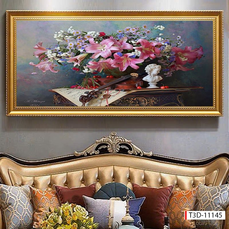 BST167 - TRANH TREO TƯỜNG PHÒNG KHÁCH - SAU SOFA - TRANH HOA 3D CỔ ĐIỂN