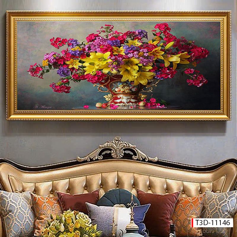BST167 - TRANH TREO TƯỜNG PHÒNG KHÁCH - SAU SOFA - TRANH HOA 3D CỔ ĐIỂN