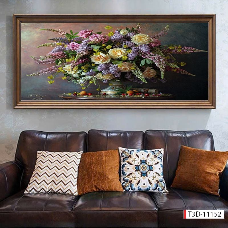 BST167 - TRANH TREO TƯỜNG PHÒNG KHÁCH - SAU SOFA - TRANH HOA 3D CỔ ĐIỂN