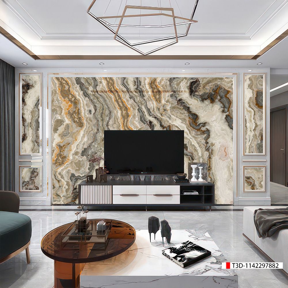 TRANH PVC ỐP TƯỜNG - VÁCH TRANG TRÍ PHÒNG KHÁCH - TRANH VÂN ĐÁ MÃ NÃO | MÃ T3D-1142297882