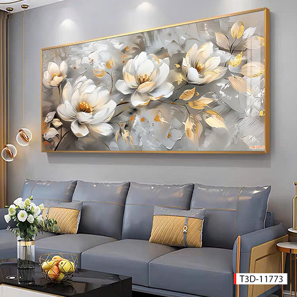 321 - TRANH TREO PHÒNG KHÁCH HIỆN ĐẠI - TRANH TRANG TRÍ - TRANH TREO TƯỜNG HOA 3D - KIỂU TRANH LIỀN KHỔ | MÃ TRANH T3D-11773