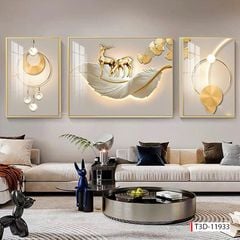 961 - TRANH TREO PHÒNG KHÁCH HIỆN ĐẠI - TRANH TRANG TRÍ - TRANH TREO TƯỜNG HƯƠU TÀI LỘC HIỆN ĐẠI - KIỂU TRANH GHÉP BỘ 3 BỨC | MÃ T3D-11933