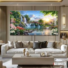 613 - TRANH TREO PHÒNG KHÁCH HIỆN ĐẠI - TRANH TRANG TRÍ - TRANH TREO TƯỜNG PHONG CẢNH - KIỂU TRANH LIỀN KHỔ | MÃ T3D-12188