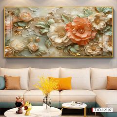 370 - TRANH TREO PHÒNG KHÁCH HIỆN ĐẠI - TRANH TRANG TRÍ - TRANH TREO TƯỜNG TRANH HOA 3D - KIỂU TRANH LIỀN KHỔ | MÃ T3D-12197