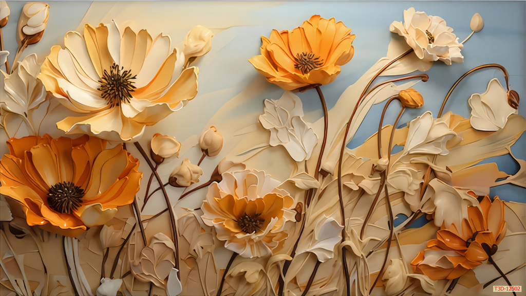 494 - TRANH TREO PHÒNG PHÒNG KHÁCH HIỆN ĐẠI - TRANH TRANG TRÍ - TRANH TREO TƯỜNG HOA BÌNH HOA - KIỂU TRANH LIỀN KHỔ | MÃ T3D-12502