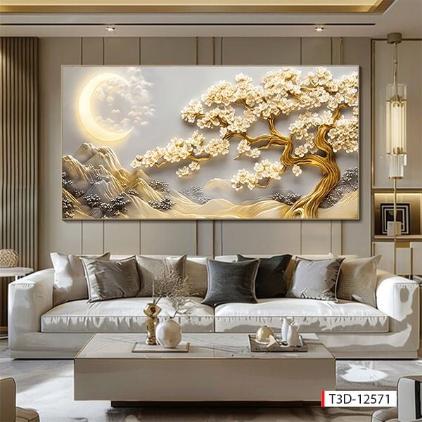 617 - TRANH TREO PHÒNG KHÁCH HIỆN ĐẠI - TRANH TRANG TRÍ - TRANH TREO TƯỜNG PHONG CẢNH - KIỂU TRANH LIỀN KHỔ | MÃ T3D-12571