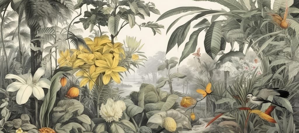 770 - TRANH DÁN TƯỜNG NHÀ HÀNG, KHÁCH SẠN, CAFE - TRANH TRANG TRÍ - TRANH DÁN TƯỜNG TROPICAL - KIỂU TRANH LIỀN KHỔ| MÃ T3D-12808