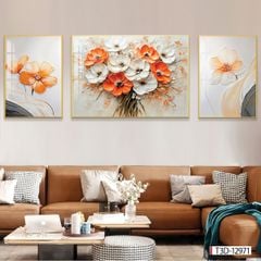 BST 717 - TRANH TREO PHÒNG KHÁCH - TRANH TRANG TRÍ - TRANH TREO TƯỜNG HOA - BÌNH HOA - KIỂU TRANH GHÉP BỘ 3 BỨC