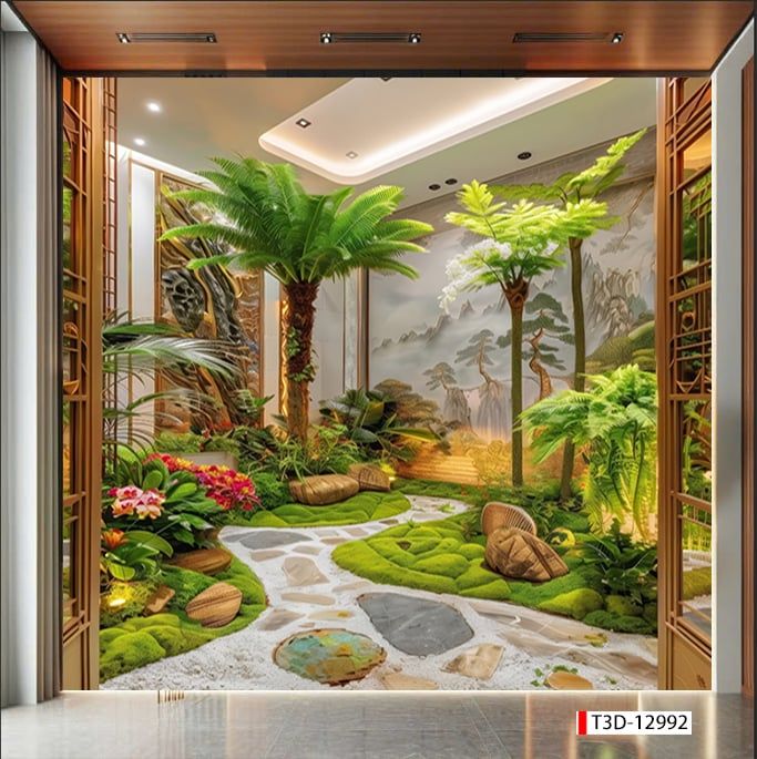 BST174 - TRANH DÁN TƯỜNG PHÒNG KHÁCH SAU SOFA - TRANH TRANG TRÍ - TRANH DÁN TƯỜNG TIỂU CẢNH 3D - KIỂU TRANH LIỀN KHỔ