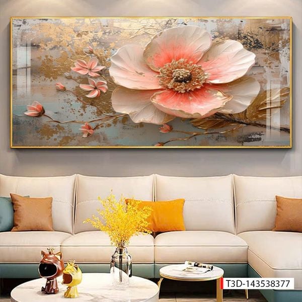 377 - TRANH TREO PHÒNG KHÁCH HIỆN ĐẠI - TRANH TRANG TRÍ - TRANH TREO TƯỜNG TRANH HOA 3D - KIỂU TRANH LIỀN KHỔ | MÃ T3D-143538377