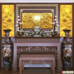 TRANH TREO PHÒNG THỜ - TRANH ĐIỆN TRÚC CHỈ HOA SEN | MÃ T3D-1512