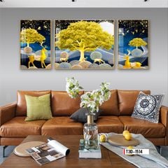 TRANH TREO TƯỜNG PHÒNG KHÁCH - TRANH HƯƠU TÀI LỘC GHÉP BỘ 3 BỨC | MÃ T3D-1514