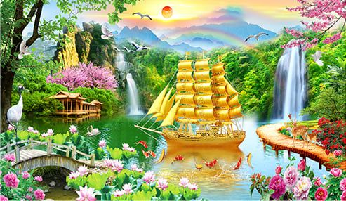 TRANH TREO PHÒNG KHÁCH PHONG THỦY - TRANH THUẬN BUỒM XUÔI GIÓ - KHỔ LỚN | MÃ T3D-166