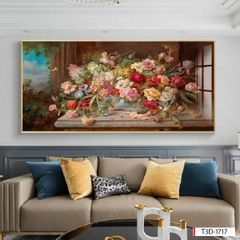 BST32 - TRANH TREO TƯỜNG - TRANG TRÍ PHÒNG KHÁCH, SAU SOFA - CHỦ ĐỀ HOA 3D - KHỔ LỚN