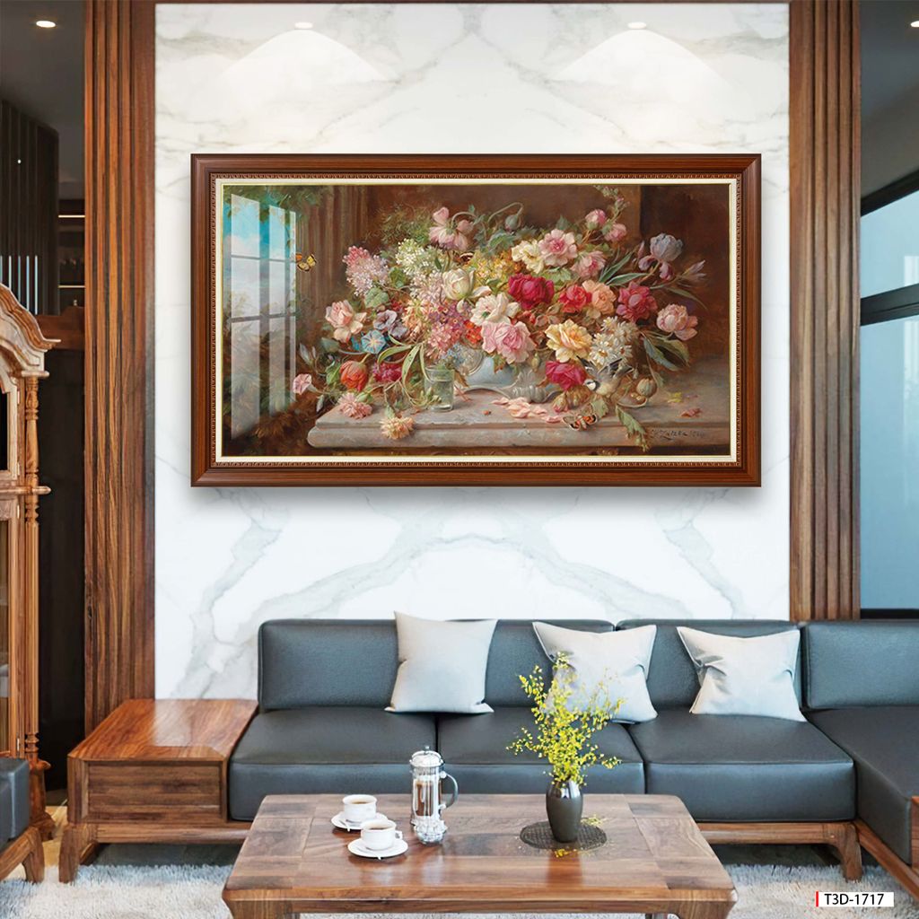 TRANH TREO TƯỜNG PHÒNG KHÁCH - TRANH HOA VẼ TAY | MÃ T3D-1717