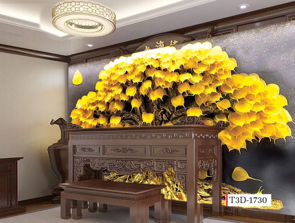 TRANH VẢI DÁN TƯỜNG 3D PHÒNG THỜ - TRANH VẢI TRÚC CHỈ | MÃ T3D-1730