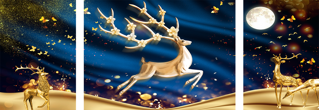 TRANH TREO TƯỜNG PHÒNG KHÁCH - TRANH HƯƠU TÀI LỘC GHÉP BỘ 3 BỨC | MÃ T3D-1843