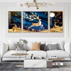 TRANH TREO TƯỜNG PHÒNG KHÁCH - TRANH HƯƠU TÀI LỘC GHÉP BỘ 3 BỨC | MÃ T3D-1843