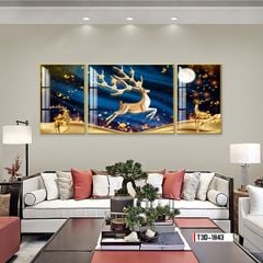 TRANH TREO TƯỜNG PHÒNG KHÁCH - TRANH HƯƠU TÀI LỘC GHÉP BỘ 3 BỨC | MÃ T3D-1843
