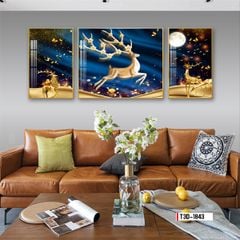 TRANH TREO TƯỜNG PHÒNG KHÁCH - TRANH HƯƠU TÀI LỘC GHÉP BỘ 3 BỨC | MÃ T3D-1843