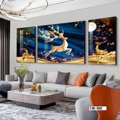 TRANH TREO TƯỜNG PHÒNG KHÁCH - TRANH HƯƠU TÀI LỘC GHÉP BỘ 3 BỨC | MÃ T3D-1843