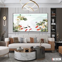 BST58 - TRANH TREO TƯỜNG - PHÒNG KHÁCH, SAU SOFA - CHỦ ĐỀ HOA SEN CÁ CHÉP - KHỔ LỚN