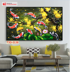 BST157 - TRANH TREO TƯỜNG - PHÒNG KHÁCH, SAU SOFA - CHỦ ĐỀ HOA SEN CÁ CHÉP - KHỔ LỚN