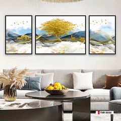 TRANH TREO TƯỜNG PHÒNG KHÁCH - TRANH HƯƠU TÀI LỘC GHÉP BỘ 3 BỨC | MÃ T3D-2222