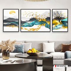 TRANH TREO TƯỜNG PHÒNG KHÁCH - TRANH HƯƠU TÀI LỘC GHÉP BỘ 3 BỨC | MÃ T3D-23427944